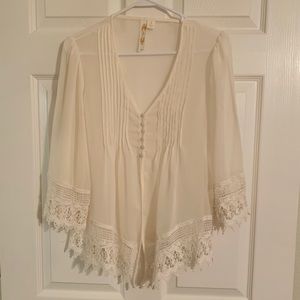 Cream Lace Trim Blouse